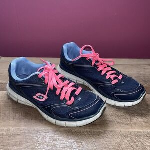 Womens SKETCHERS Lite Weight  Memory Foam wide fit Navy/Pink Laces Sz 7